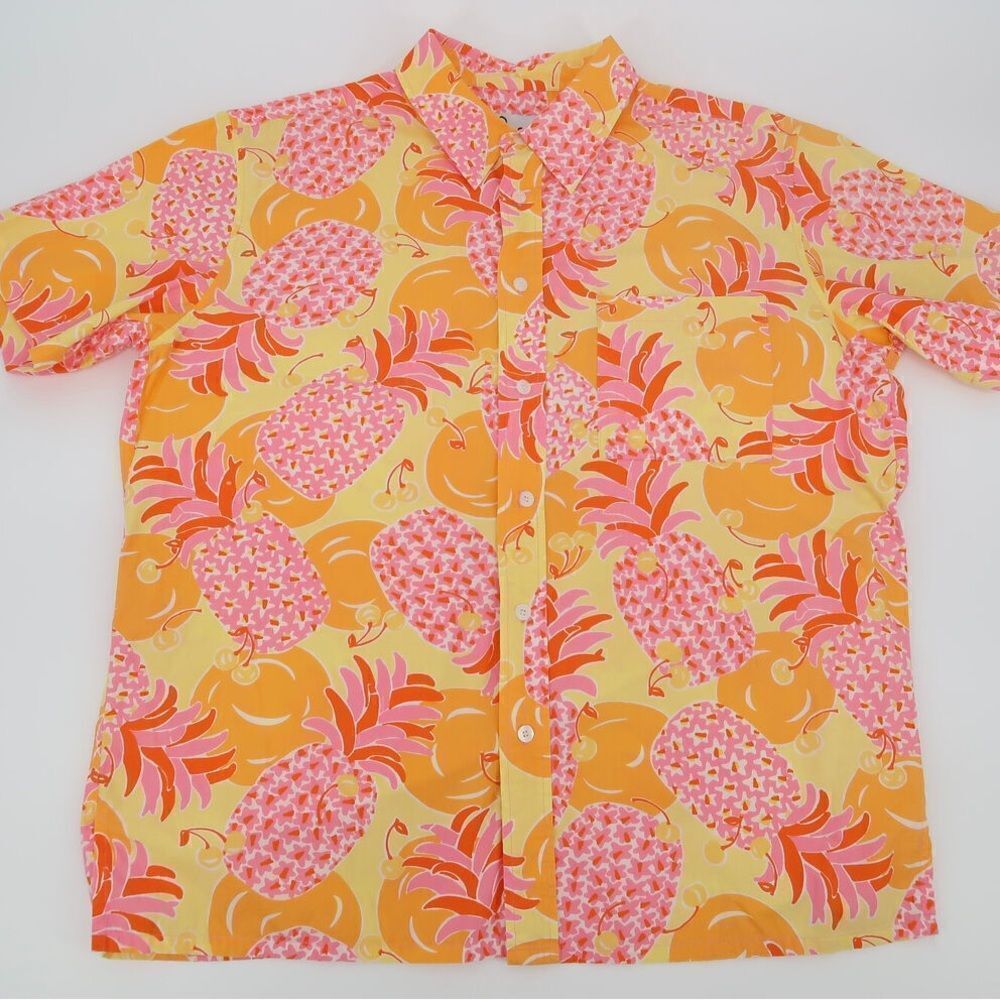 New Lilly Pulitzer Mens Vintage Pineapple Print Cotton Button Shirt Sz XL